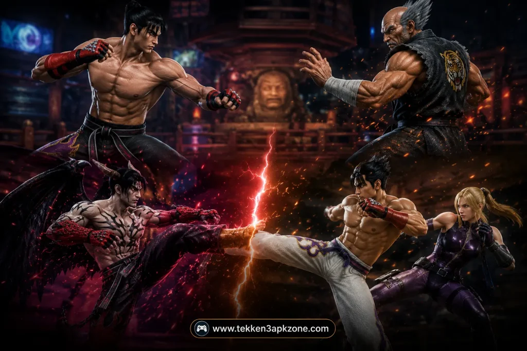 Gameplay and Combat System in tekken 3 apk and tekken 5