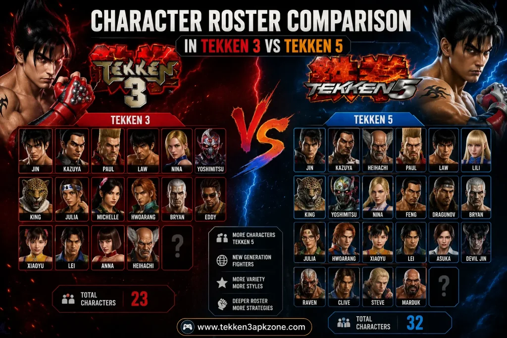 Character Roster Comparison of both Tekken 3 , Tekken 5 apk